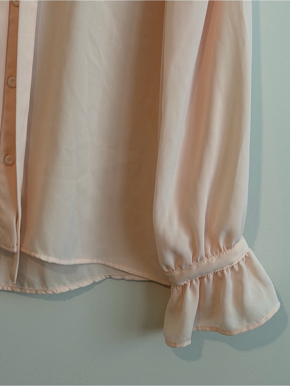 Zara Ruffled Collared Shirt Chalk Pink Button Up Blouse Size Small - Picture 6 of 9